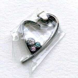 NWT & Sealed STEELX Stainless Steel 1” Heart Pendant with Crystals